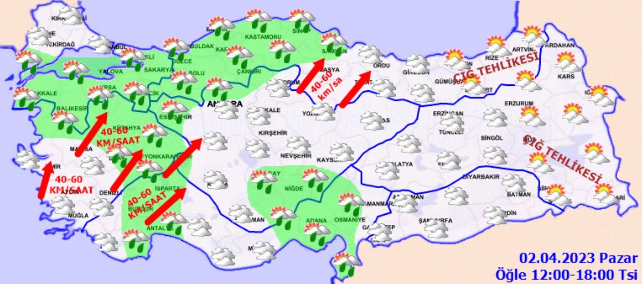 Meteoroloji'den şiddetli rüzgar uyarısı! İşte 2 Nisan 2023 yurt geneli hava durumu tahminleri 4