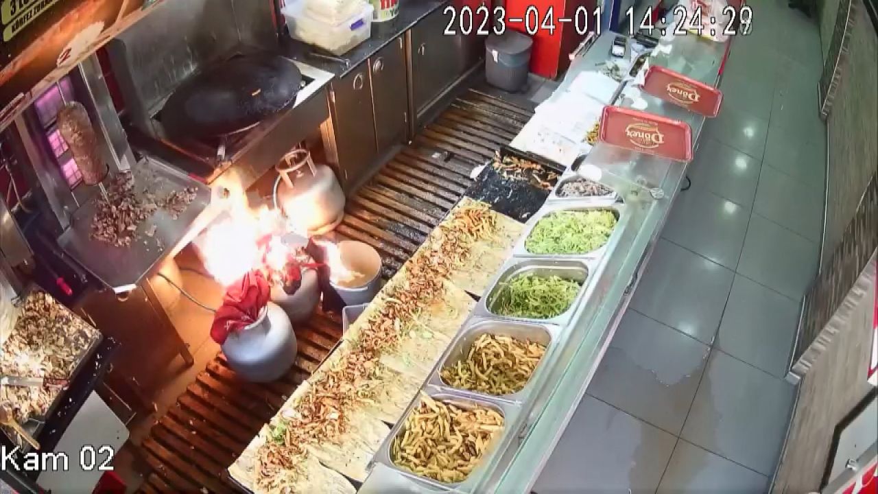 Alev alan tüp korku dolu anlar yaşattı! O anlar kamerada 2