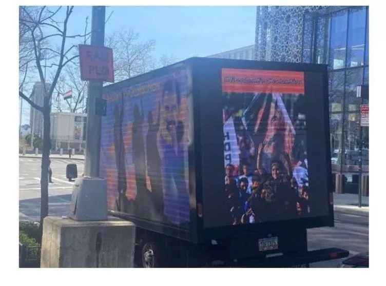 New York'ta terör destekçilerinden provokasyon: Öcalan, PKK ve HDP görselli kamyonu Türkevi önüne park ettiler! 3