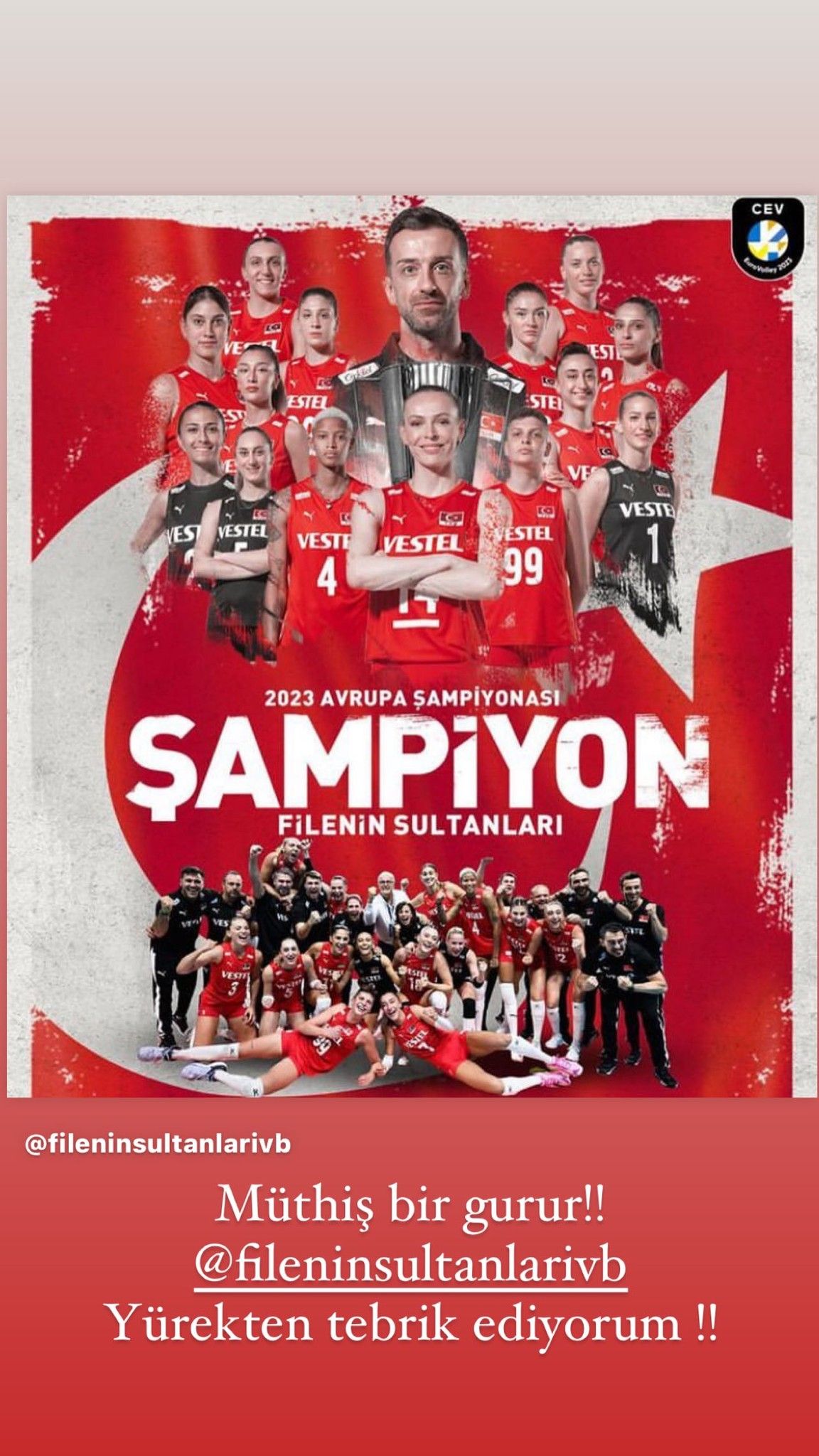 Ünlülerden Avrupa şampiyonu olan A Milli Kadın Voleybol Takımı'na tebrik mesajları! 10