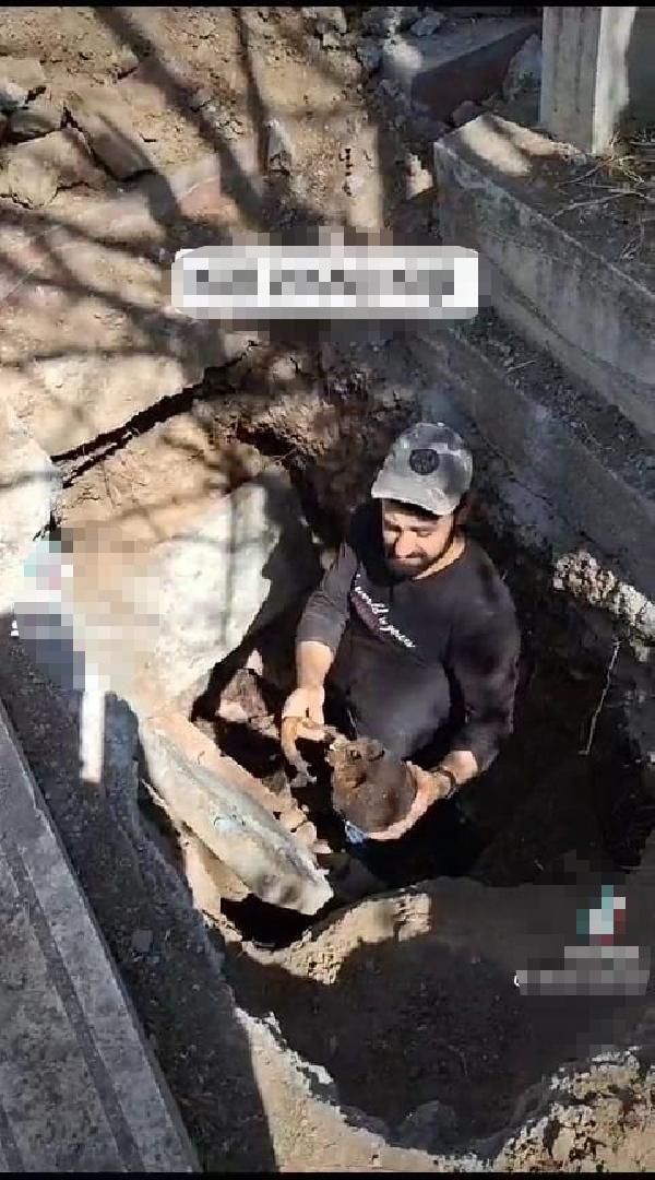 Mezar açma işlemi yapan görevli çıkardığı kemikleri ve kafatasını fırlatıp alay etti! Üstüne bir de TikTok'ta paylaştı... 4