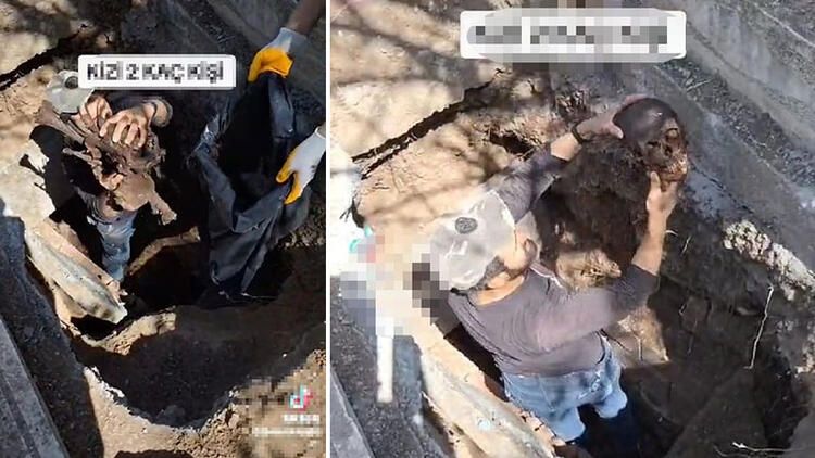 Mezar açma işlemi yapan görevli çıkardığı kemikleri ve kafatasını fırlatıp alay etti! Üstüne bir de TikTok'ta paylaştı... 1