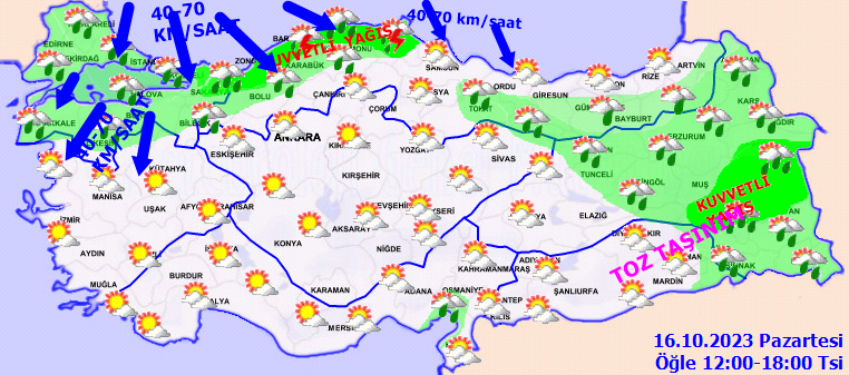 Meteorolojiden 8 il için sarı kodlu uyarı! Kuvvetli yağış, fırtına ve toz taşınımına dikkat... 3