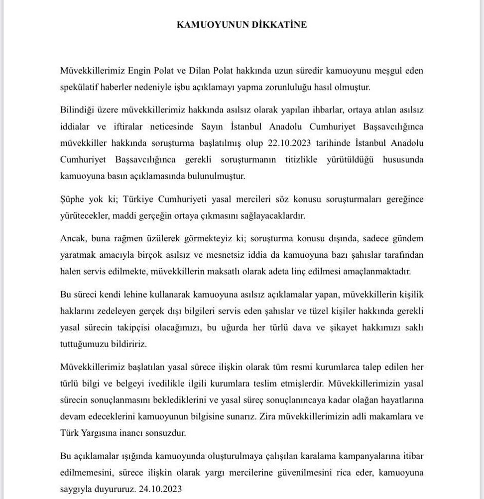 Dilan Polat ve eşinin yurt dışına kaçacakları iddia ediliyordu! Engin Polat'tan yazılı açıklama geldi 5
