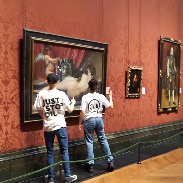 İngiltere'de iklim aktivistleri National Gallery'de sergilenen tablonun koruyucu camını kırdı 3