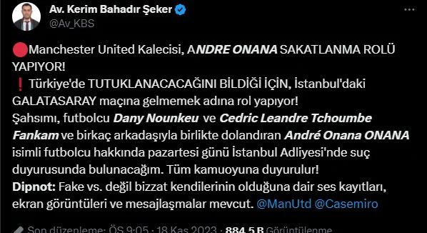 Galatasaray'ı ayağa kaldıran iddia! 'Andre Onana Türkiye'ye gelirse tutuklanacak, o yüzden sakatlık numarası yapıyor' 8