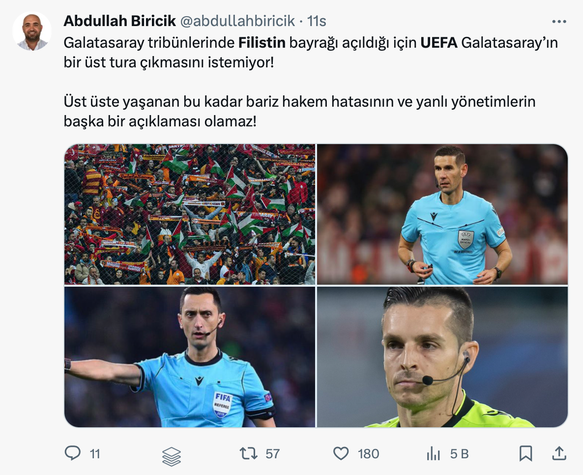 Sosyal medyayı kasıp kavuran şok iddia: “Galatasaray Filistin’e destek verdiği için UEFA operasyon yapıyor” Herkes bu olayı konuşuyor… 12