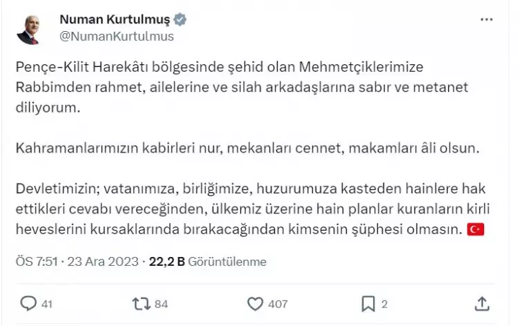 Siyasilerden şehitlerimiz için art arda başsağlığı mesajları: Milletimizin başı sağ olsun! 1