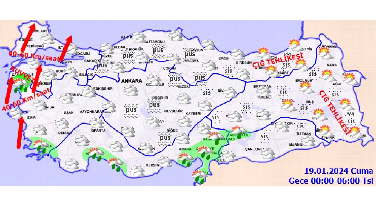 19 Ocak 2024 Cuma Türkiye geneli hava durumu! Kuvvetli yağış ve su baskınına dikkat! 2