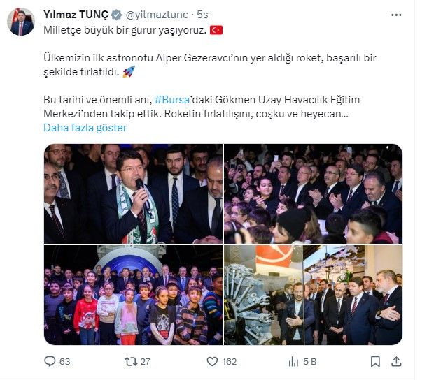 Türkiye'nin ilk astronotu Alper Gezeravcı uzayda! Bakanlardan uzay yolculuğu mesajları: Bir hayalimiz daha gerçeğe dönüştü 4