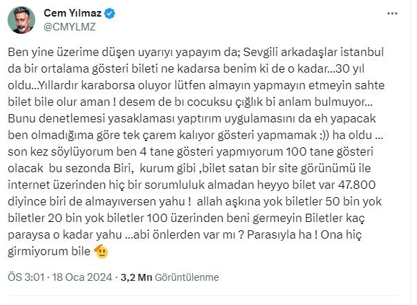 Gösteri biletleri karaborsaya düşen Cem Yılmaz isyan etti: Yapmayın, etmeyin, beni germeyin 5