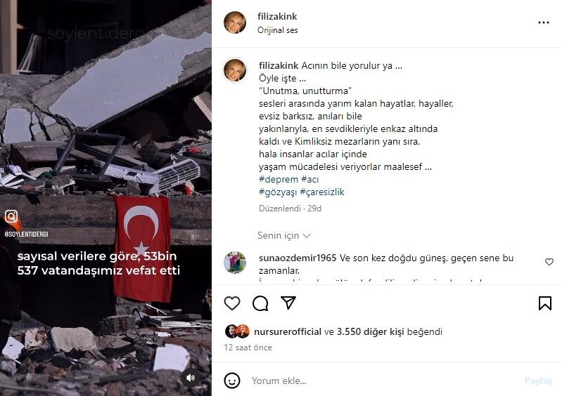 Ünlü isimlerden 6 Şubat'taki deprem felaketinin yıl dönümünde paylaşım 2