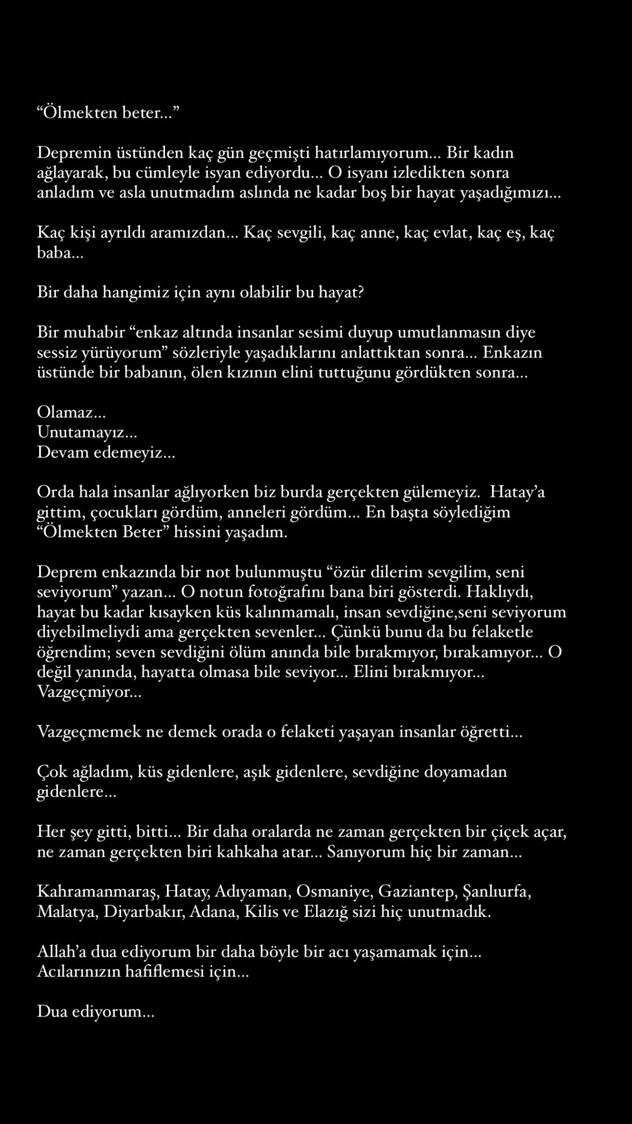 Ünlü isimlerden 6 Şubat'taki deprem felaketinin yıl dönümünde paylaşım 10