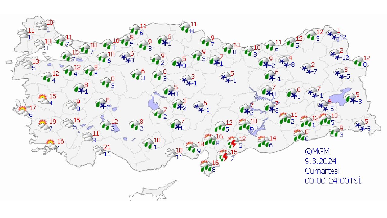 9 Mart 2024 Türkiye geneli hava durumu! O bölgelerde yağmur, kar ve karla karışık yağmur etkili olacak... 1