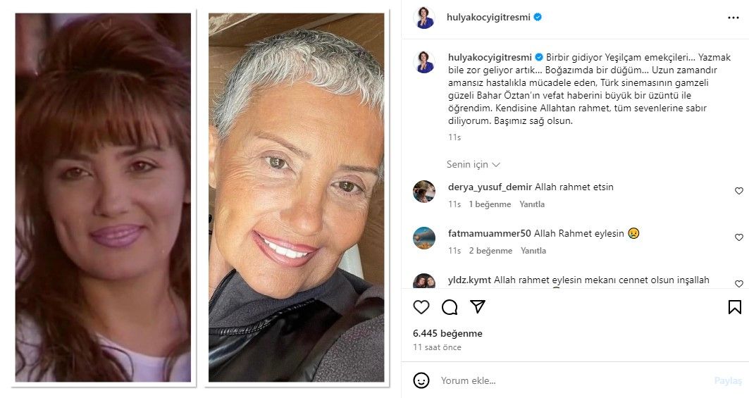 Ölümüyle sanat dünyasını yasa boğdu! Ünlülerden Yeşilçam'ın gamzeli güzeli Bahar Öztan'a veda paylaşımı! 3