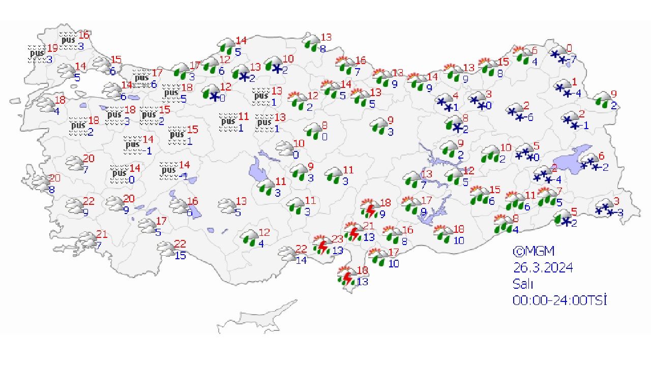 26 Mart 2024 Türkiye geneli hava durumu! Meteoroloji uyardı! İşte il il hava durumu... 1