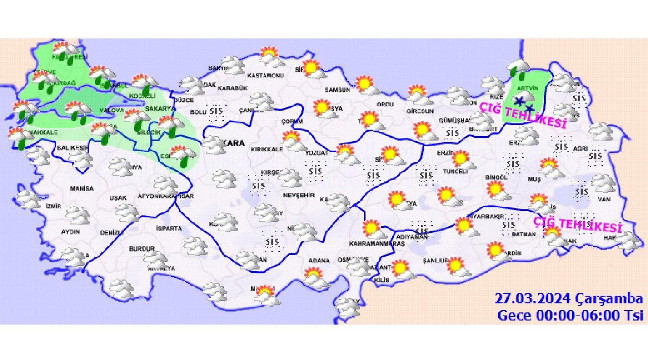 27 Mart 2024 Türkiye geneli hava durumu! Toz taşınımı, kuvvetli rüzgar ve çığ riskine dikkat! 1