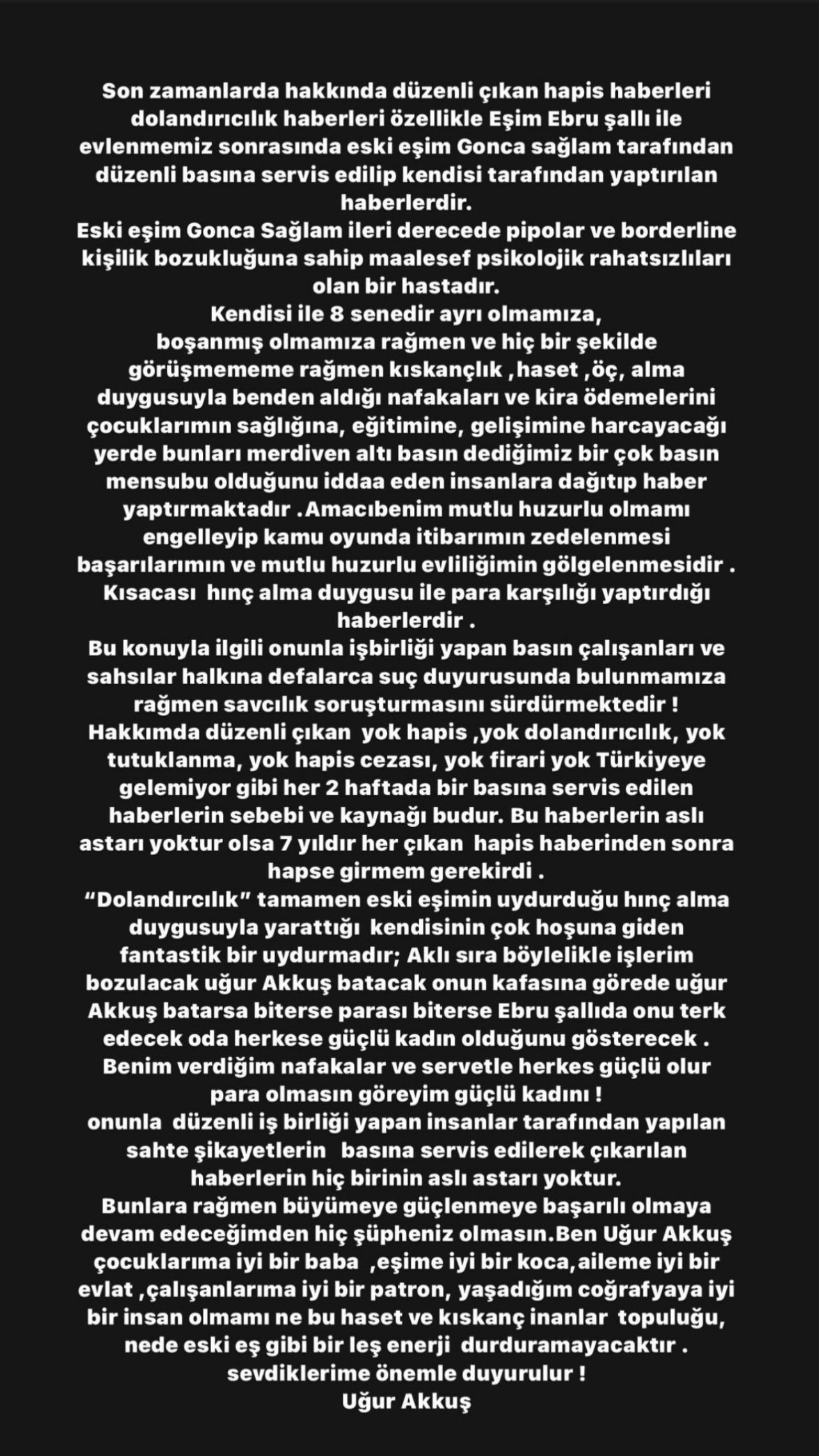 Ebru Şallı'nın eşi Uğur Akkuş, hakkında çıkan 'hapis cezası' haberlerinden eski eşini sorumlu tuttu 8