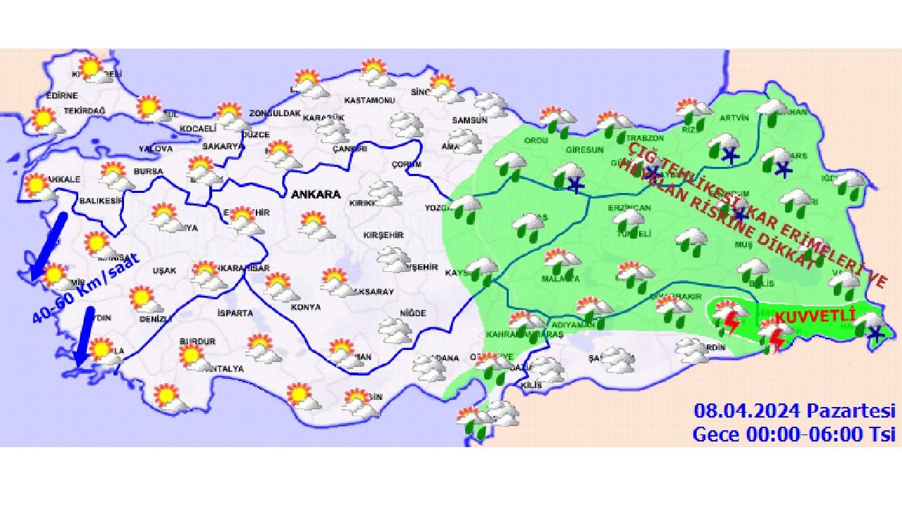 8 Nisan 2024 Meteoroloji hava durumu raporunu yayınladı! Kuvvetli yağış ve su baskınına dikkat! 2