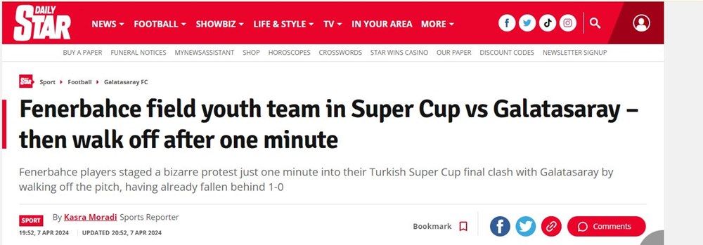 Tarihi Süper Kupa maçı tüm dünyada yankı uyandırdı! Dış basın Fenerbahçe'nin protestosunu manşetlerine taşıdı... 4