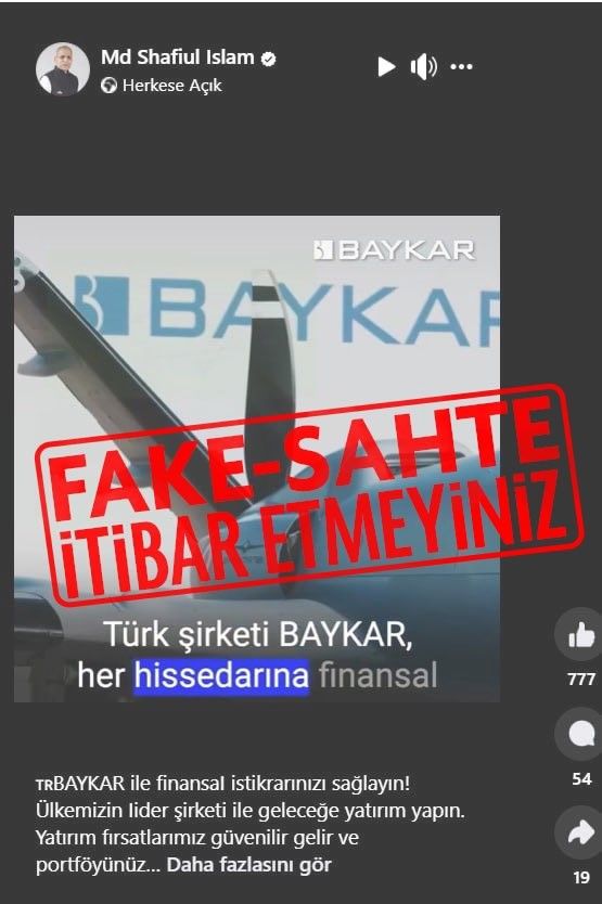 Baykar'dan uyarı: Halka açık bir şirket olmayan Baykar, hiçbir zaman yatırım teklifinde bulunmamaktadır” 3