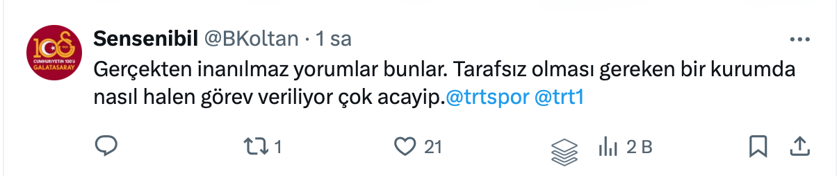 TRT Spor yorumcusundan olay yaratan yorum! “Rakip Fenerbahçe olsaydı engel olmaya çalışırlardı ama…” Sosyal medyada Galatasaraylıları isyan ettirdi 9