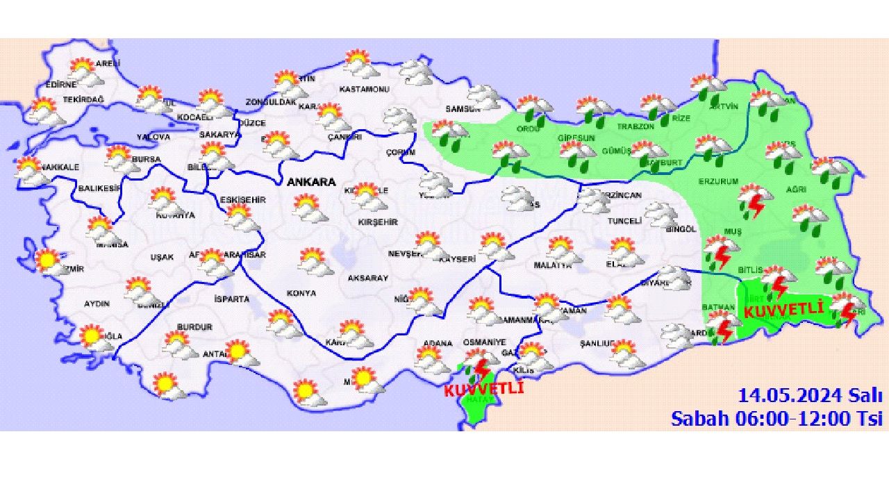 14 Mayıs 2024 Salı Türkiye geneli hava durumu! İşte yağış beklenen o iller... 1