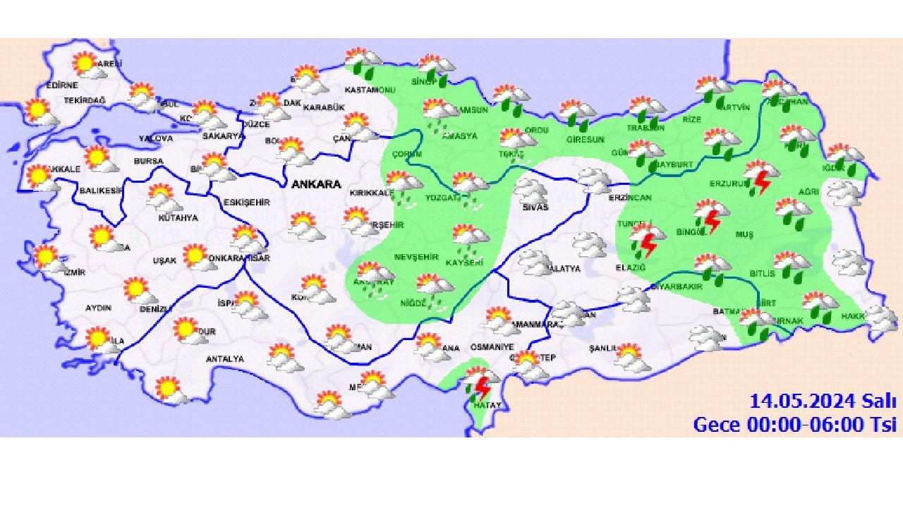 14 Mayıs 2024 Salı Türkiye geneli hava durumu! İşte yağış beklenen o iller... 4