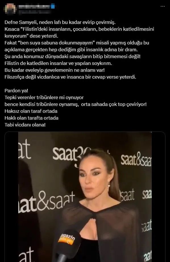 Defne Samyeli'den tepki çeken "Filistin" yorumu! Lafı evirdi, çevirdi İsrail için tek kelime etmedi! Eleştirenleri ''Tribünlere oynuyorlar'' diyerek suçladı 4