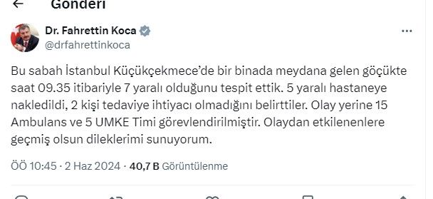Sağlık Bakanı Fahrettin Koca'dan Küçükçekmece'de çöken binayla ilgili açıklama! 3