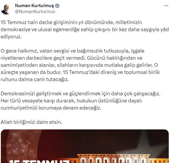 Hain darbe girişiminin 8. yıl dönümü! Siyasilerden '15 Temmuz Demokrasi ve Milli Birlik Günü' mesajları 9