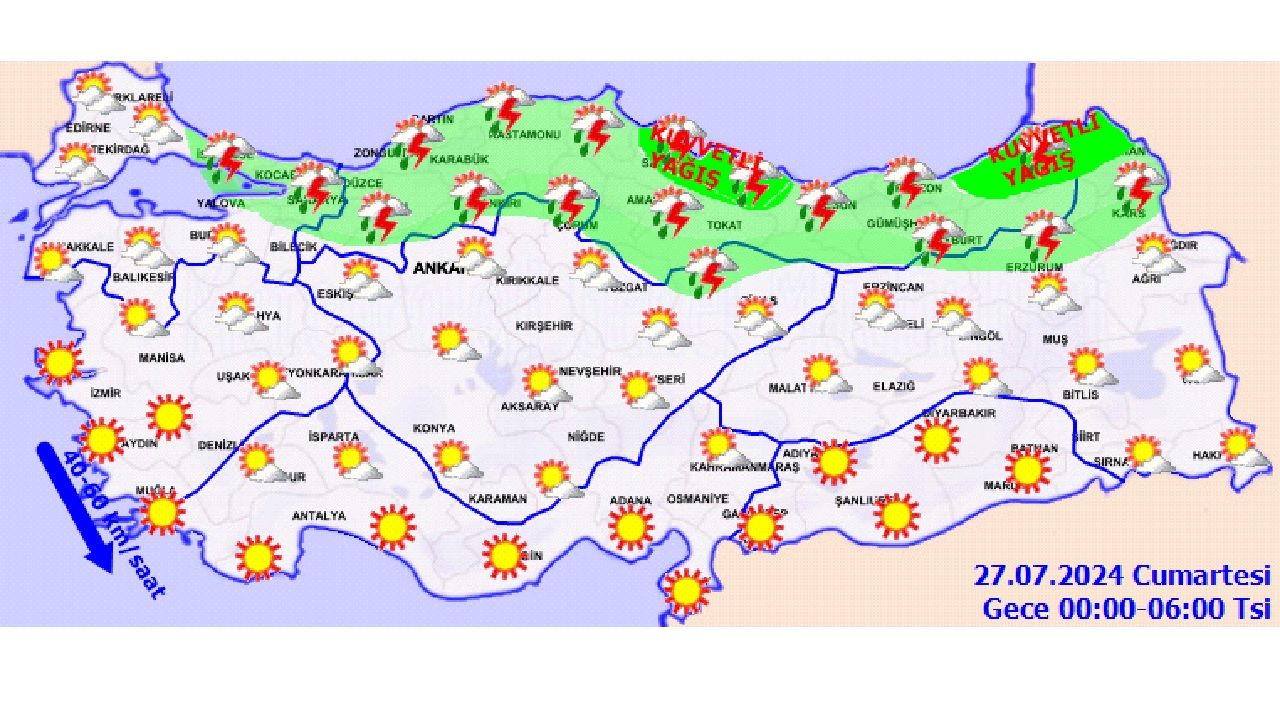 27 Temmuz 2024 Türkiye geneli hava durumu! Kuvvetli sağanak yağış, sel ve su baskınına dikkat! 2