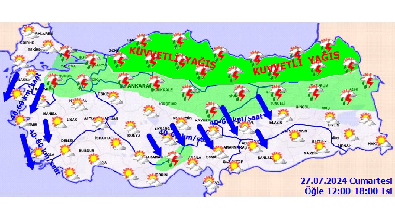 27 Temmuz 2024 Türkiye geneli hava durumu! Kuvvetli sağanak yağış, sel ve su baskınına dikkat! 4