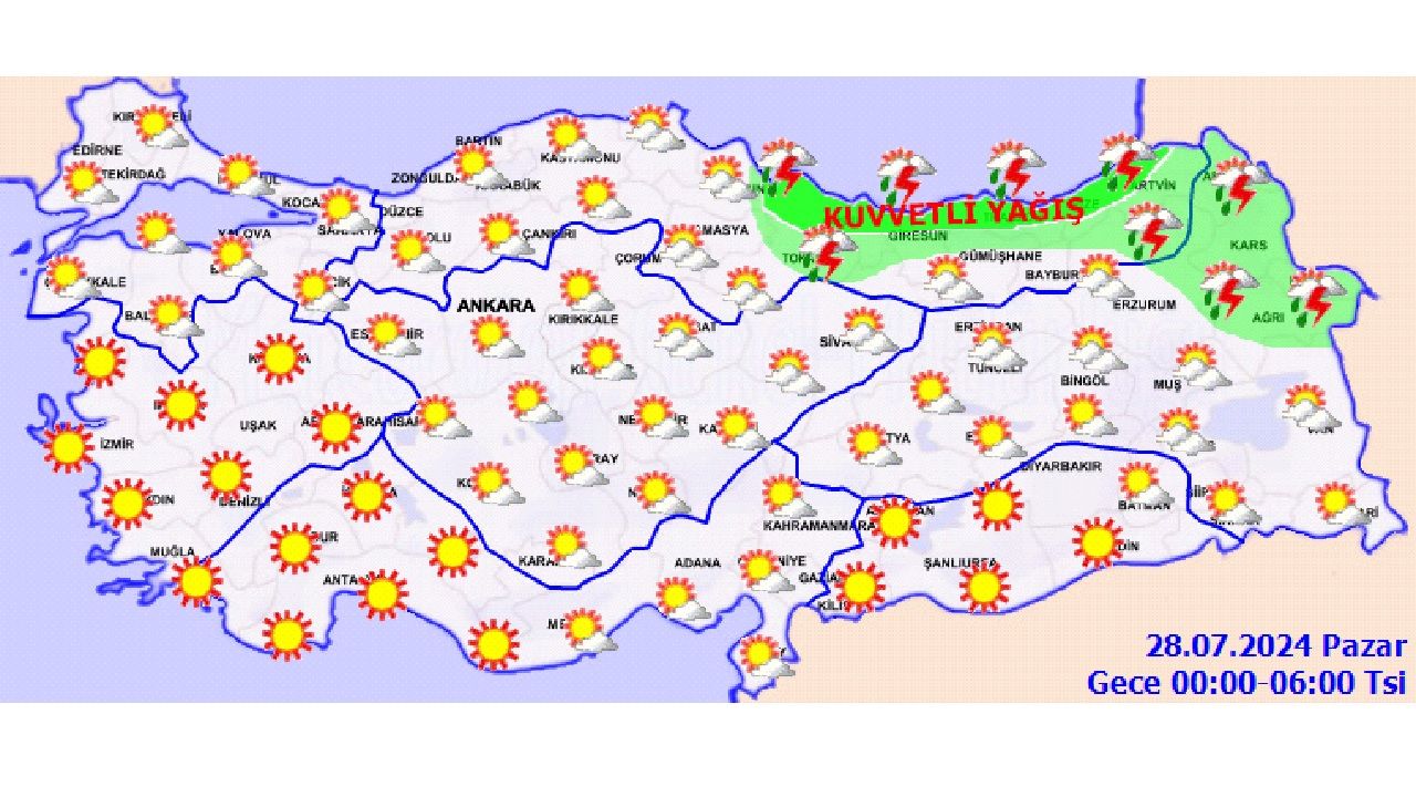 28 Temmuz 2024 Türkiye geneli hava durumu raporu yayınlandı! İşte il il hava durumu... 2