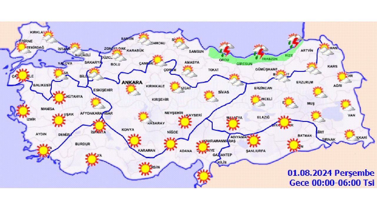 1 Ağustos 2024 Türkiye geneli hava durumu! İşte il il beklenen sıcaklıklar... 1
