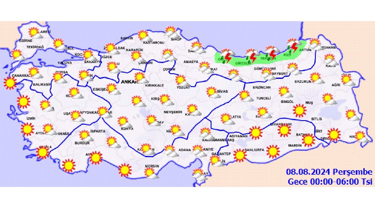 8 Ağustos 2024 Türkiye geneli hava durumu raporu yayınlandı! İşte il il hava durumu... 2
