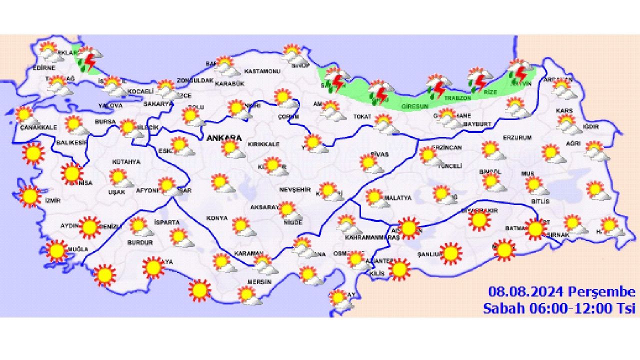 8 Ağustos 2024 Türkiye geneli hava durumu raporu yayınlandı! İşte il il hava durumu... 3