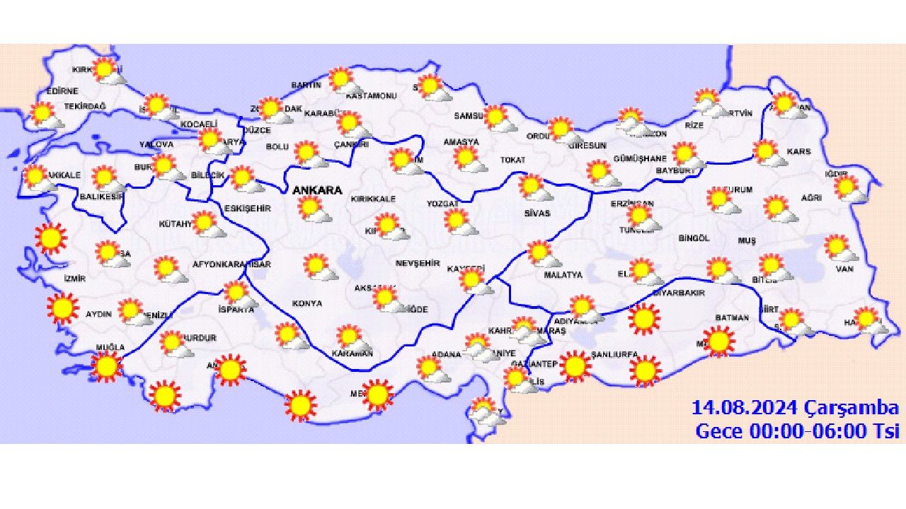 14 Ağustos 2024 Türkiye geneli hava durumu raporu yayınlandı! İşte il il hava durumu... 1