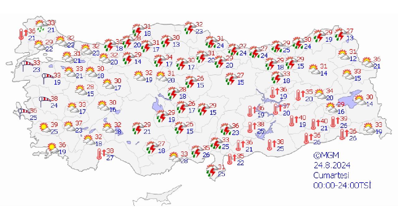 24 Ağustos 2024 Türkiye geneli hava durumu! Kuvvetli yağış ve rüzgara karşı tedbirinizi alın! İşte o iller... 1