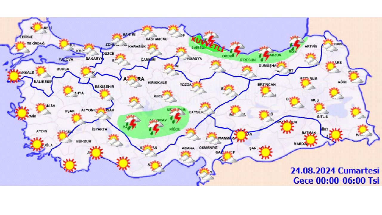 24 Ağustos 2024 Türkiye geneli hava durumu! Kuvvetli yağış ve rüzgara karşı tedbirinizi alın! İşte o iller... 2