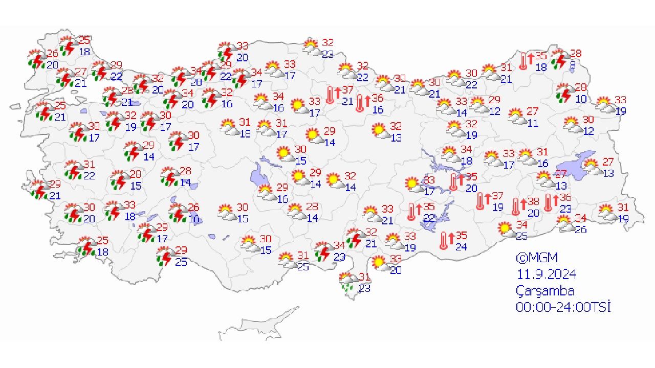 11 Eylül 2024 Çarşamba Türkiye geneli hava durumu! İşte il il beklenen sıcaklıklar... 1