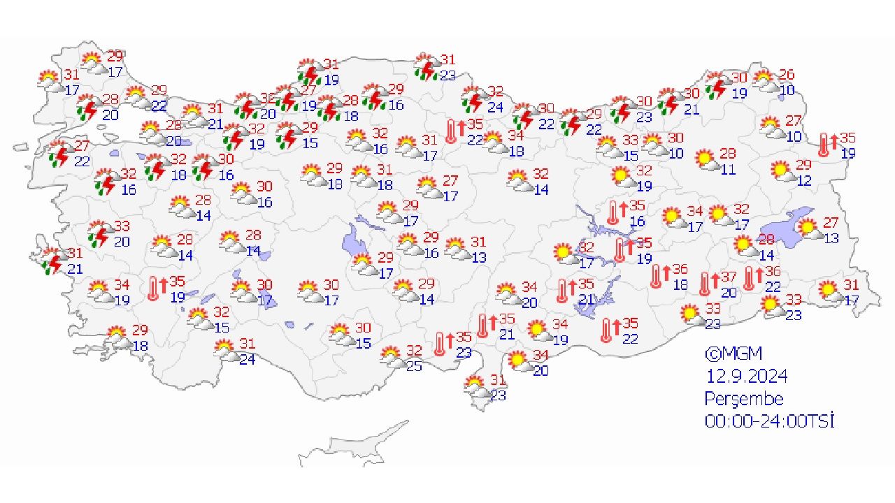 12 Eylül 2024 Türkiye geneli hava durumu raporu yayınlandı! İşte il il hava durumu... 1