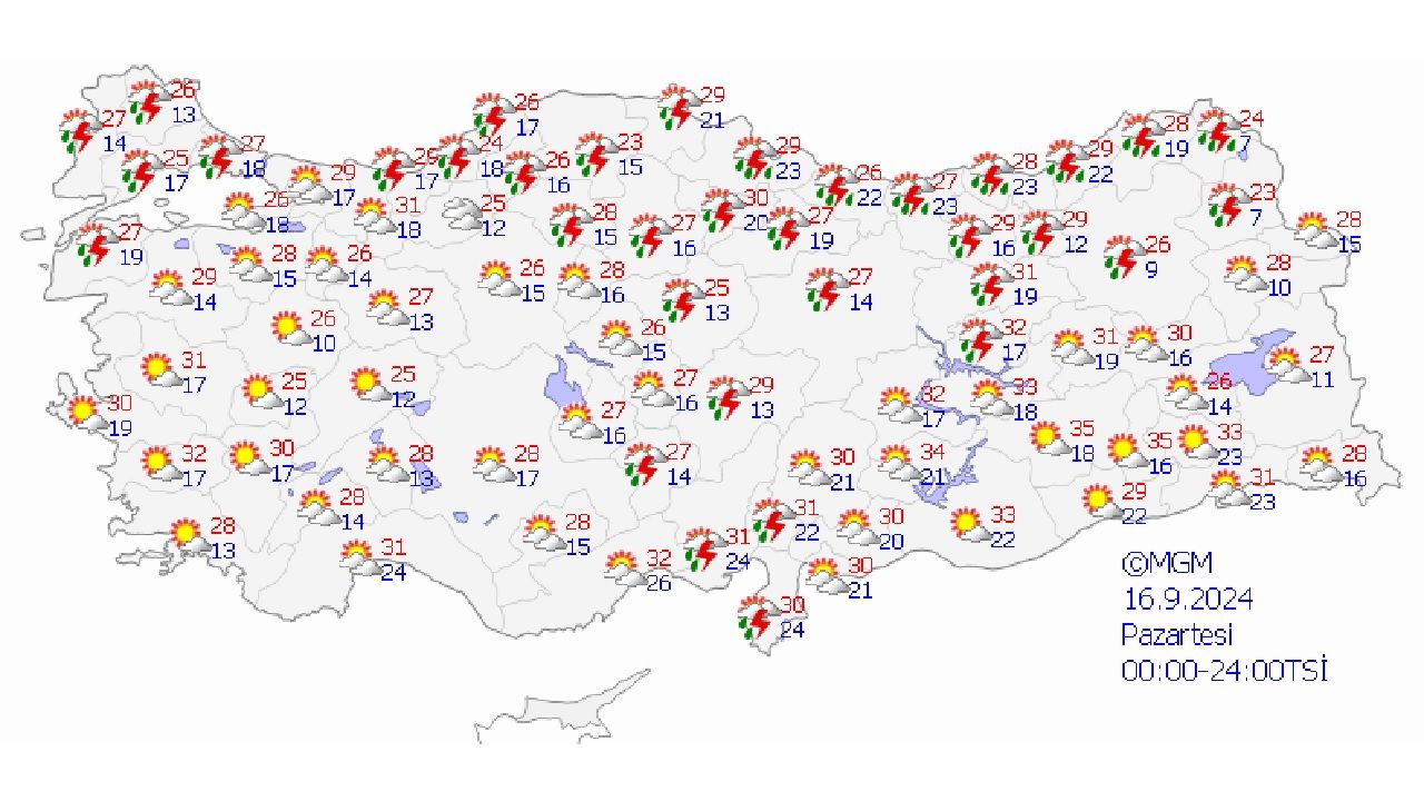 16 Eylül 2024 Meteoroloji hava durumu tahmin raporunu yayınladı! O illerde kuvvetli yağış ve rüzgara dikkat! 1