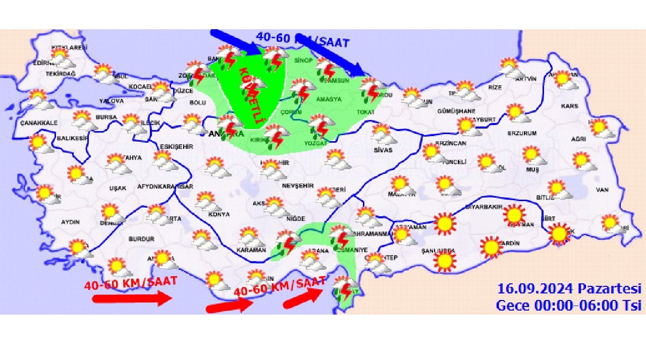 16 Eylül 2024 Meteoroloji hava durumu tahmin raporunu yayınladı! O illerde kuvvetli yağış ve rüzgara dikkat! 2