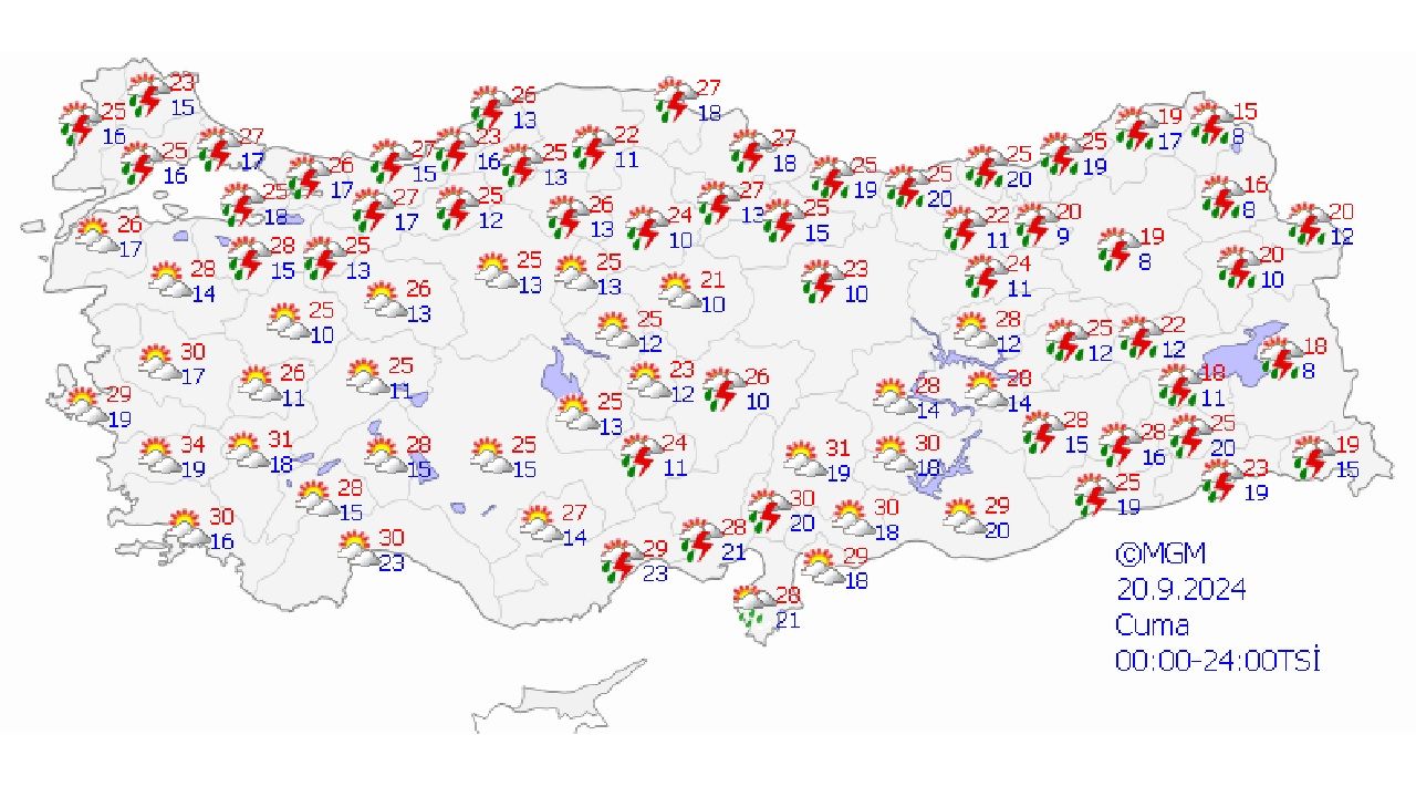 20 Eylül 2024 Türkiye geneli hava durumu! İşte kuvvetli yağış uyarısı yapılan o iller... 1