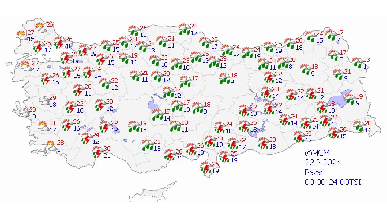 22 Eylül 2024 Türkiye geneli hava durumu raproru geldi! İşte il il beklenen hava durumu... 1