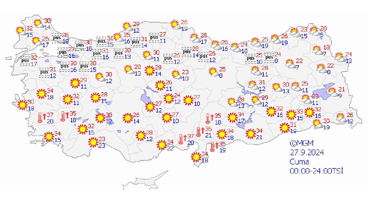 27 Eylül 2024 Türkiye geneli hava durumu! İşte İstanbul, Ankara ve İzmir başta olmak üzere beklenen sıcaklıklar... 1