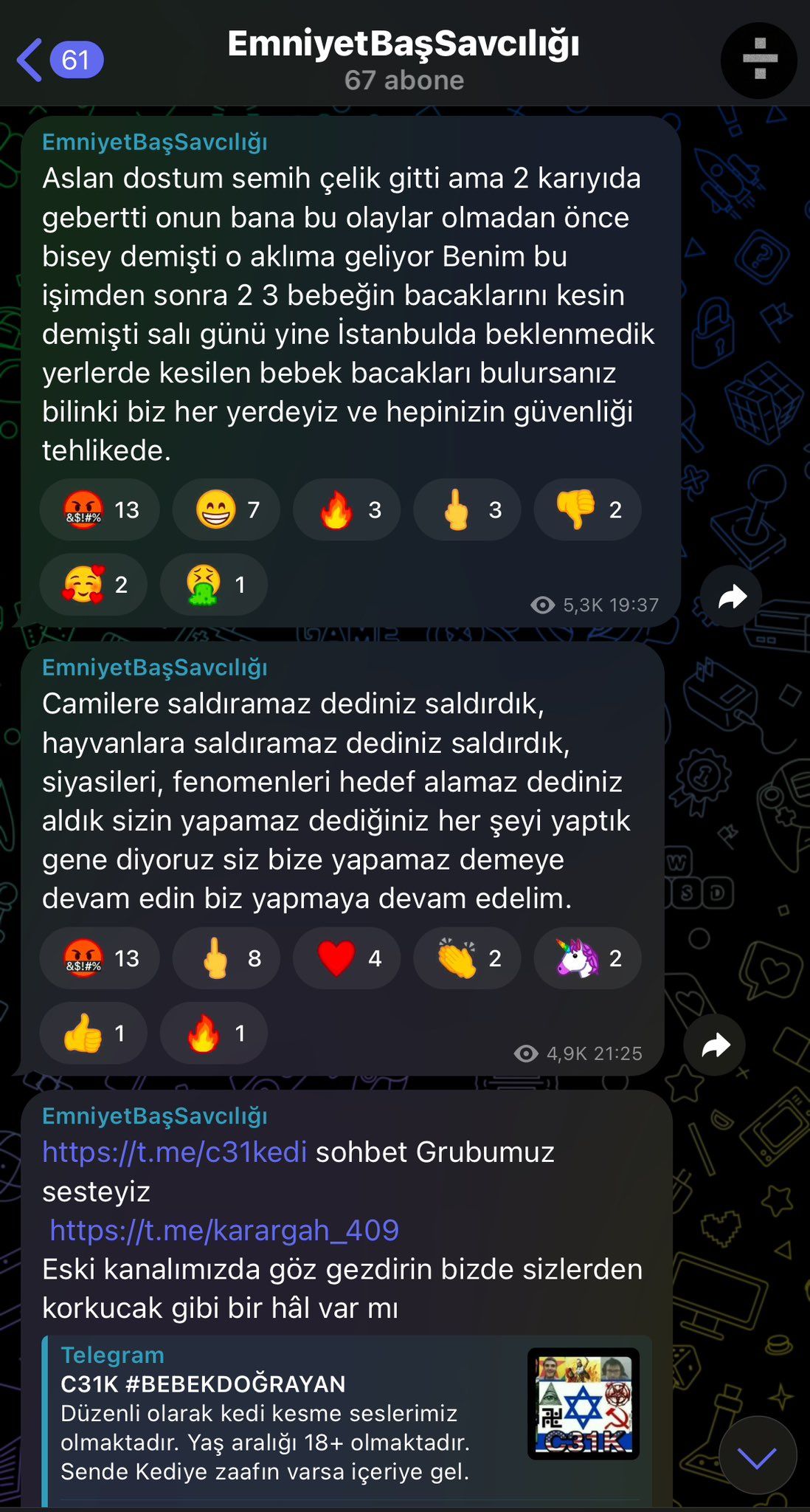 Telegram gruplarında vahşet! Semih Çelik'i destekleyip örgütleştiler: Bebeklerin bacaklarını kesip etrafa bırakacağız! 2