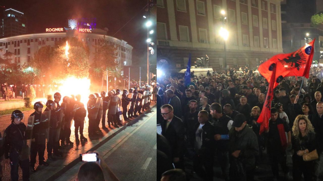 Arnavutluk karıştı! Başkent Tiran'da sokaklar savaş alanına döndü... 10 polis yaralı! 1