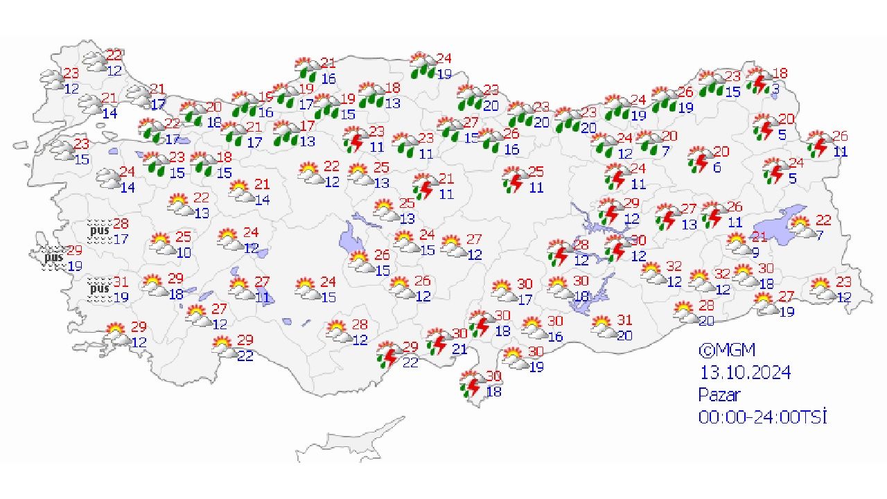 13 Ekim 2024 Meteoroloji hava durumu tahmin raporunu yayınladı! İşte il il beklenen sıcaklıklar... 1
